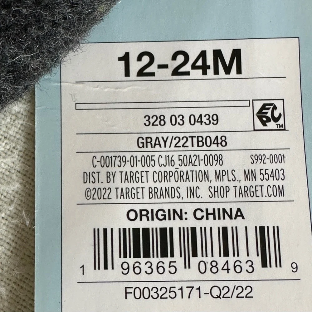 Cat & Jack Charcoal and Light Gray Hat with Ears. Sz 12-24 Months NWT